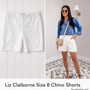 Liz Claiborne White Chino Shorts Size 8 Mid-Rise Stretch Summer Tailored Shorts